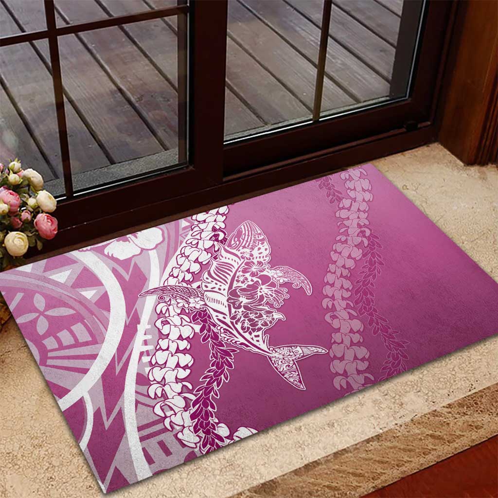 Hawaii Puakenikeni And Maile Lei Rubber Doormat Pink Polynesian Shark Tattoo DT05