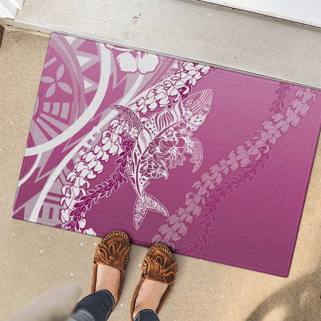 Hawaii Puakenikeni And Maile Lei Rubber Doormat Pink Polynesian Shark Tattoo DT05