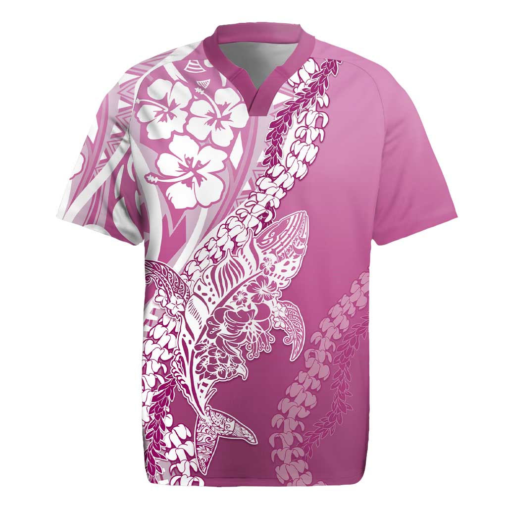 Hawaii Puakenikeni And Maile Lei Rugby Jersey Pink Polynesian Shark Tattoo DT05 Pink - Polynesian Pride