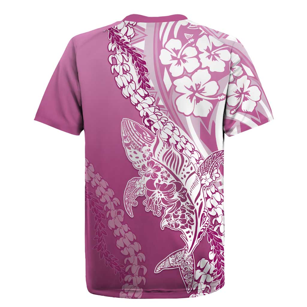 Hawaii Puakenikeni And Maile Lei Rugby Jersey Pink Polynesian Shark Tattoo DT05 - Polynesian Pride
