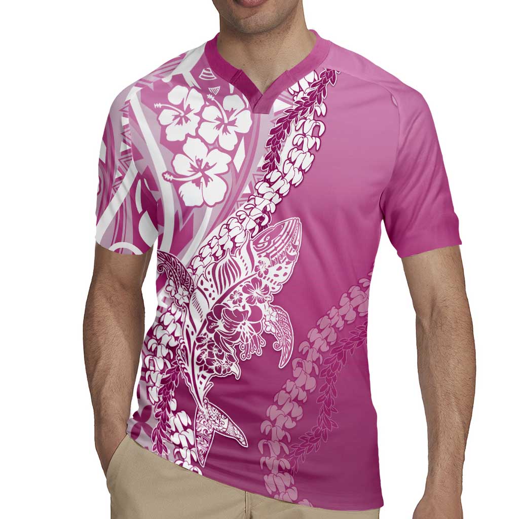 Hawaii Puakenikeni And Maile Lei Rugby Jersey Pink Polynesian Shark Tattoo DT05 - Polynesian Pride