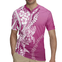 Hawaii Puakenikeni And Maile Lei Rugby Jersey Pink Polynesian Shark Tattoo DT05 - Polynesian Pride