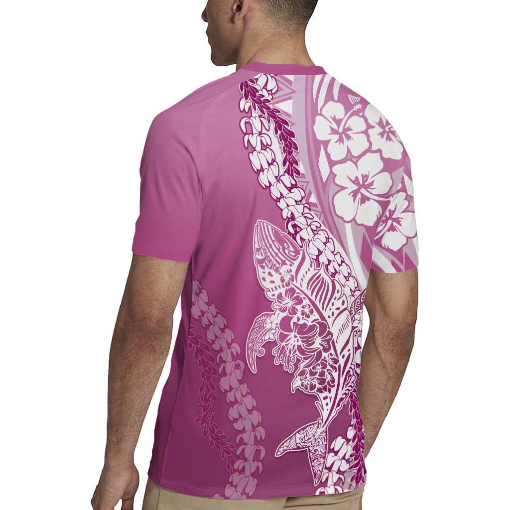 Hawaii Puakenikeni And Maile Lei Rugby Jersey Pink Polynesian Shark Tattoo DT05 - Polynesian Pride