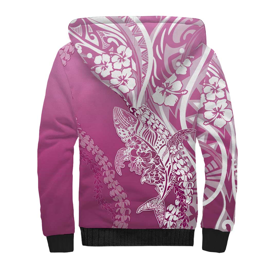 Hawaii Puakenikeni And Maile Lei Sherpa Hoodie Pink Polynesian Shark Tattoo DT05