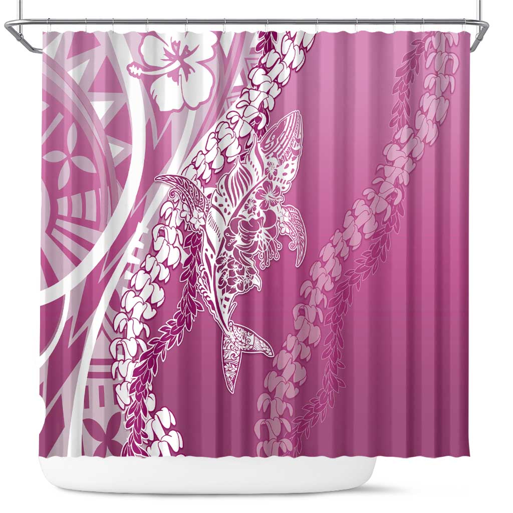 Hawaii Puakenikeni And Maile Lei Shower Curtain Pink Polynesian Shark Tattoo DT05