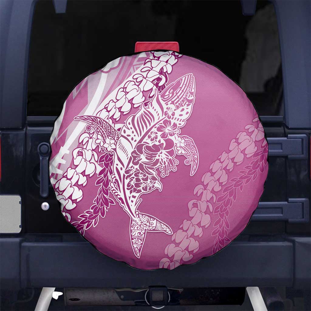 Hawaii Puakenikeni And Maile Lei Spare Tire Cover Pink Polynesian Shark Tattoo DT05
