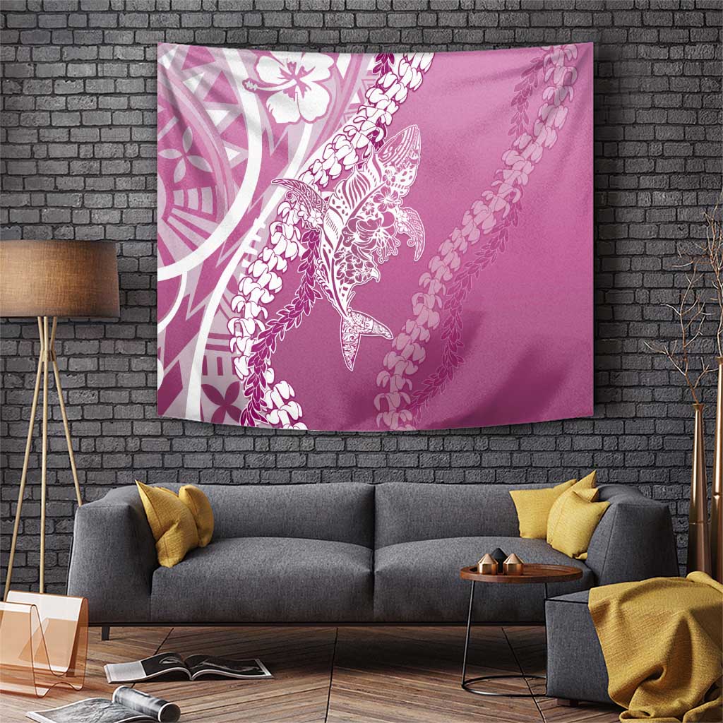 Hawaii Puakenikeni And Maile Lei Tapestry Pink Polynesian Shark Tattoo DT05