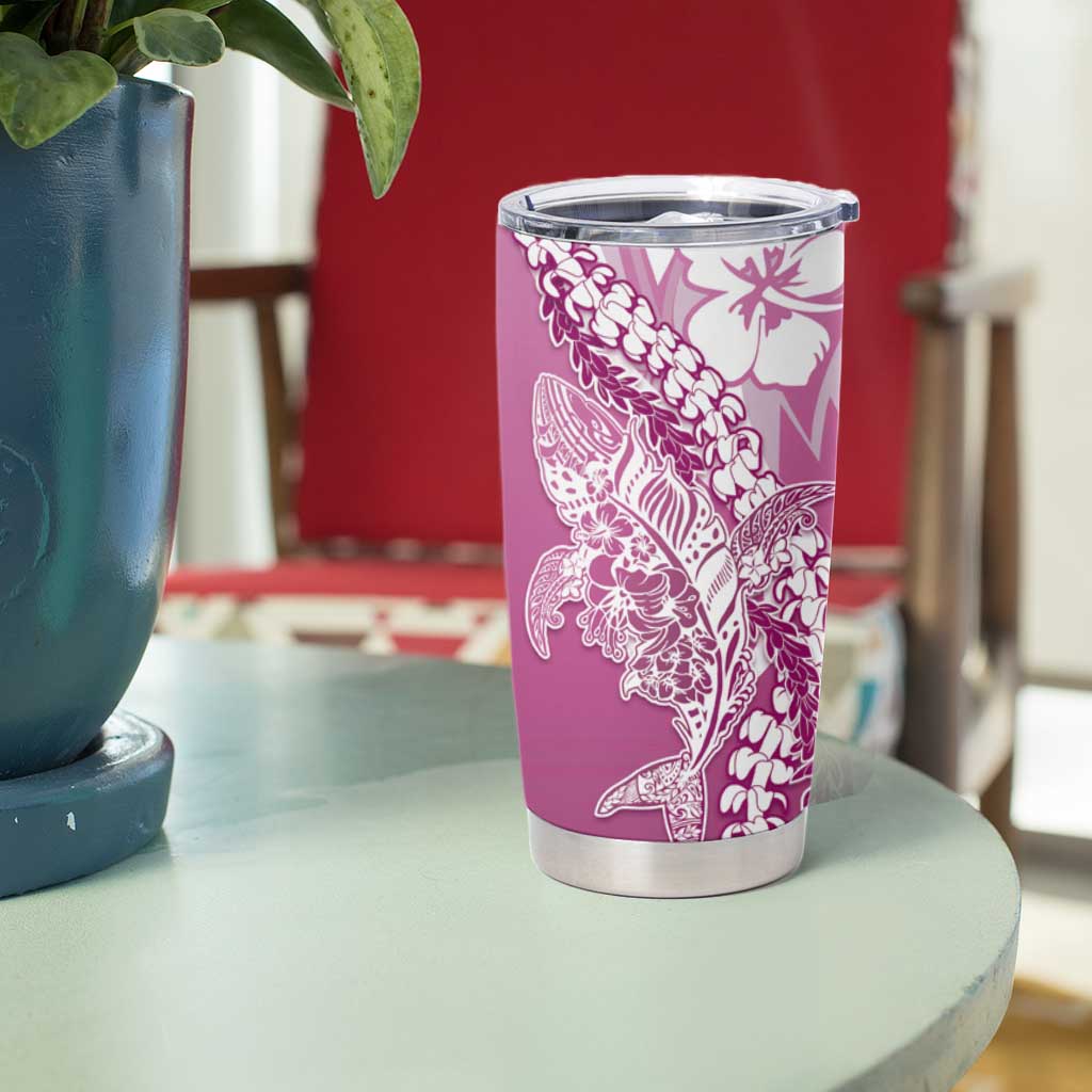Hawaii Puakenikeni And Maile Lei Tumbler Cup Pink Polynesian Shark Tattoo DT05
