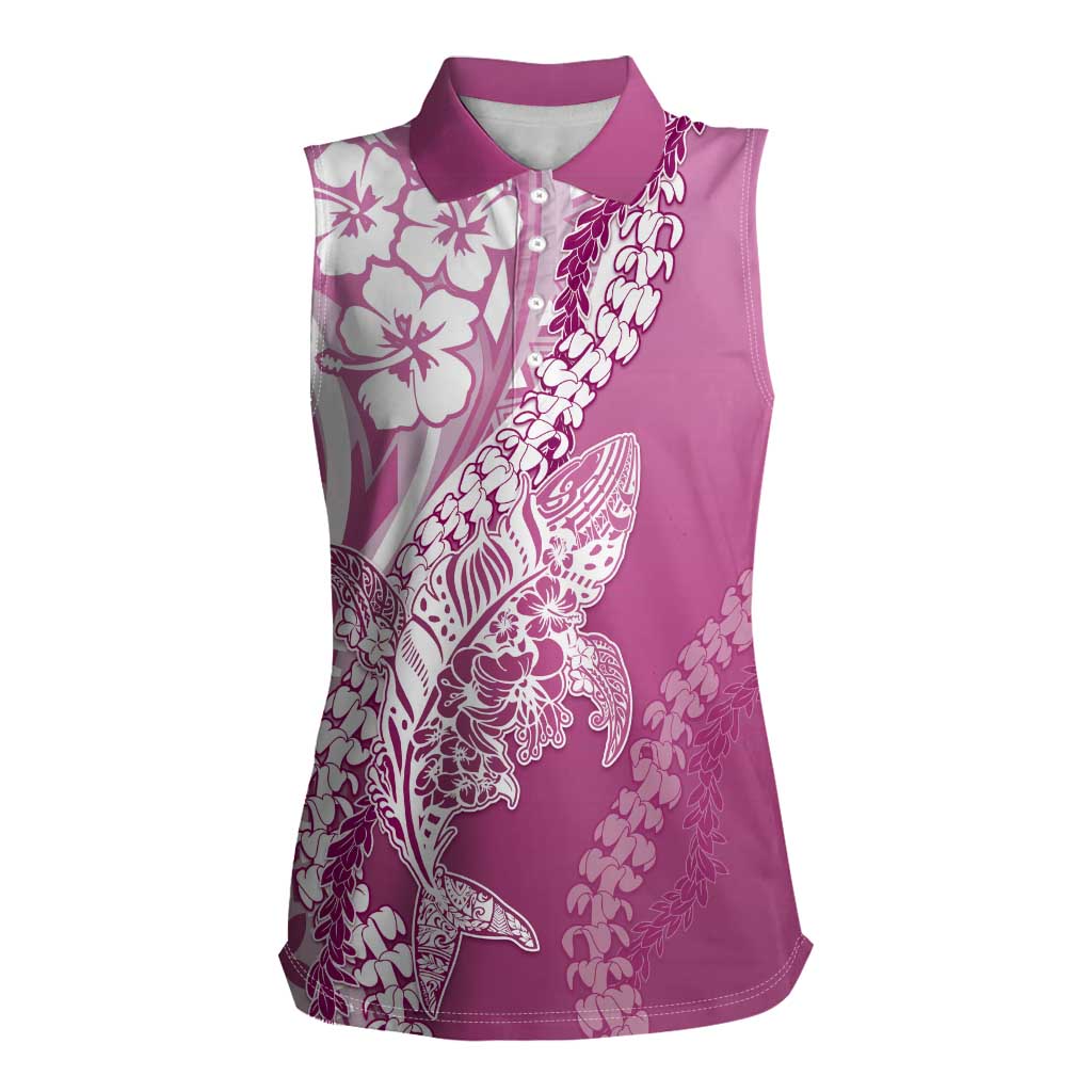 Hawaii Puakenikeni And Maile Lei Women Sleeveless Polo Shirt Pink Polynesian Shark Tattoo DT05