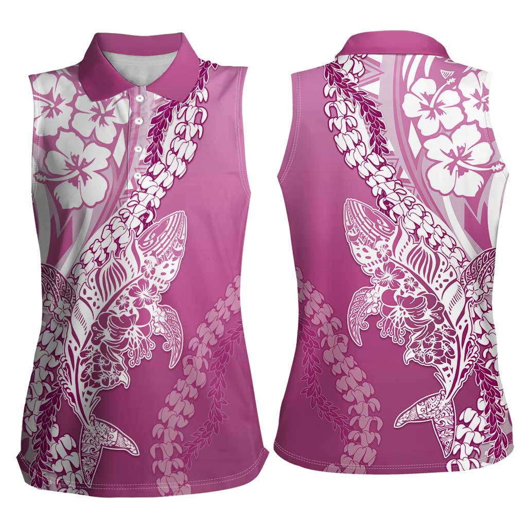Hawaii Puakenikeni And Maile Lei Women Sleeveless Polo Shirt Pink Polynesian Shark Tattoo DT05