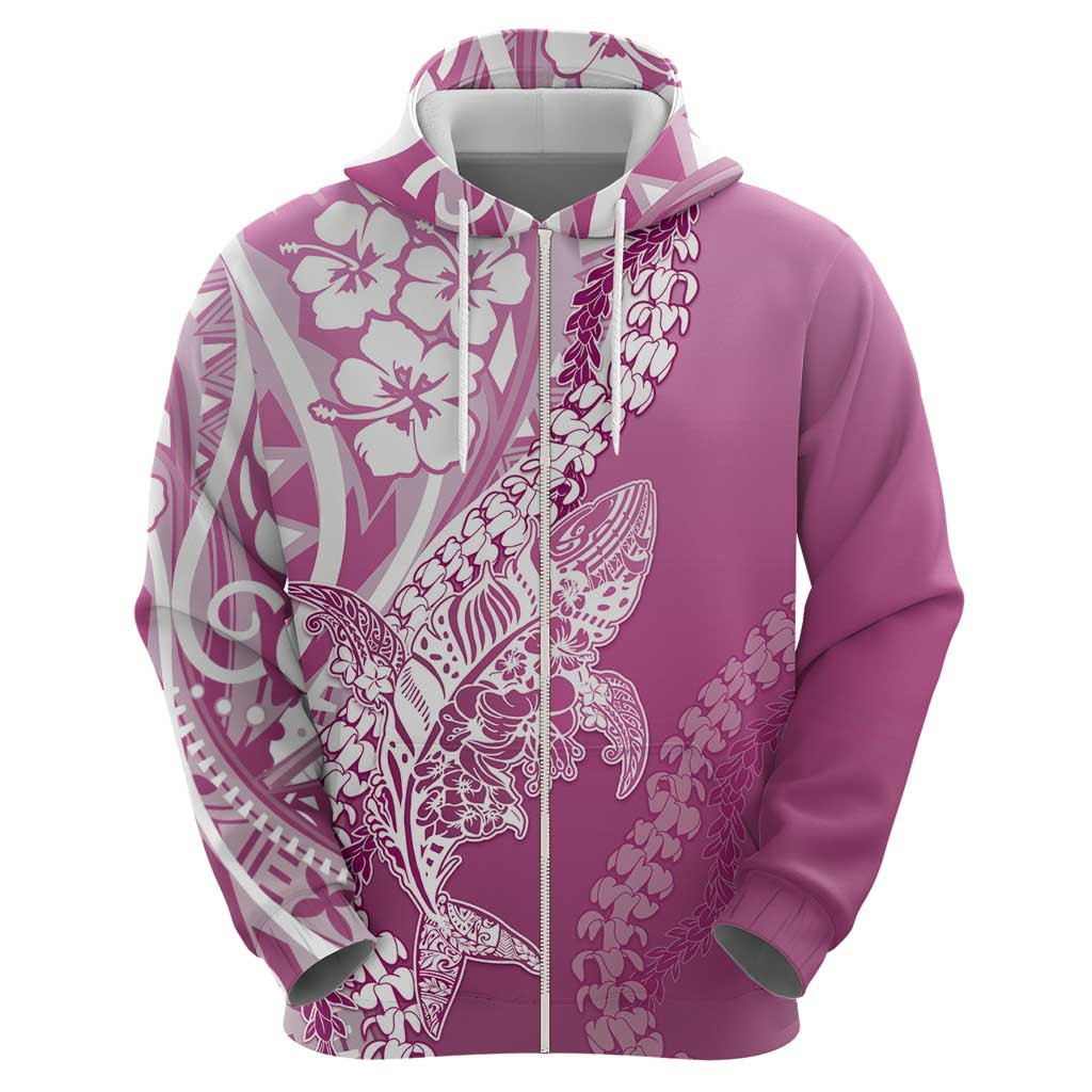 Hawaii Puakenikeni And Maile Lei Zip Hoodie Pink Polynesian Shark Tattoo DT05