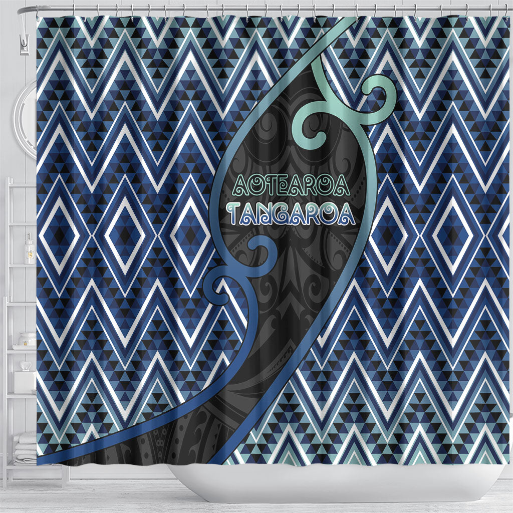 Aotearoa Atua Tangaroa Shower Curtain God Of Ocean Koru Patterns