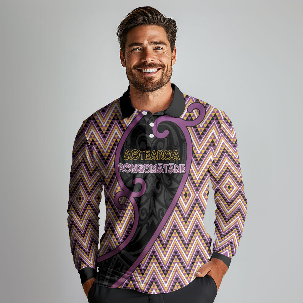 Custom Aotearoa Atua Rongomatane Long Sleeve Polo Shirt God Of Cultivated Foods Koru Patterns
