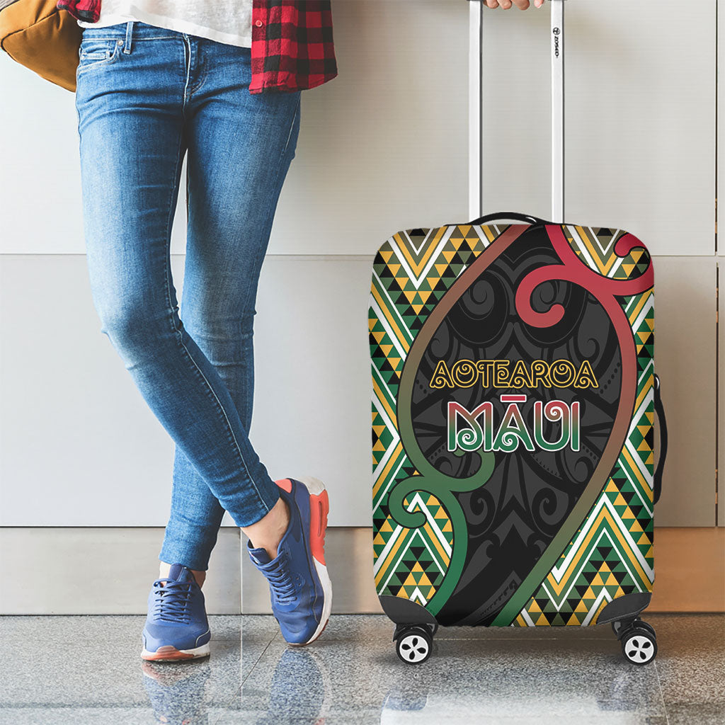 Aotearoa Atua Maui Luggage Cover Demigod Hero And Trickster Koru Patterns
