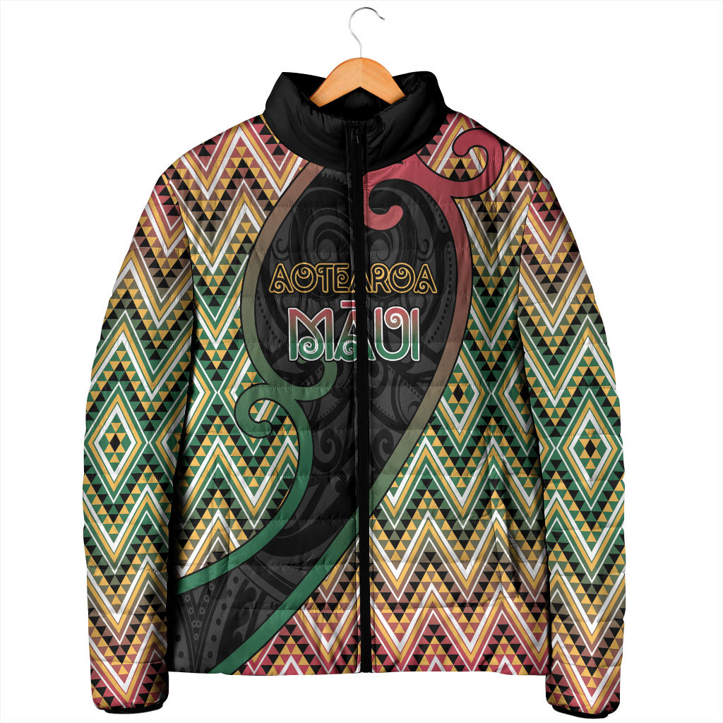 Custom Aotearoa Atua Maui Padded Jacket Demigod Hero And Trickster Koru Patterns