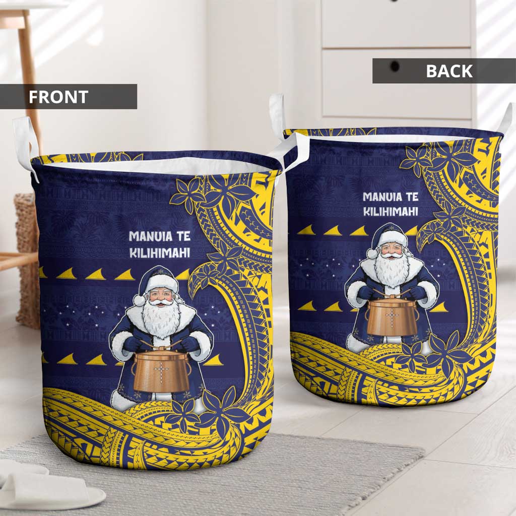 Tokelau Christmas Laundry Basket Santa With Tuluma Xmas Tribal Waves DT05 - Polynesian Pride
