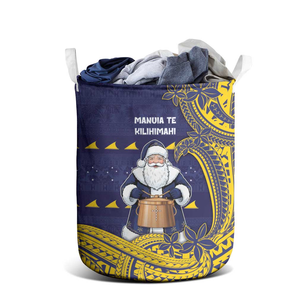 Tokelau Christmas Laundry Basket Santa With Tuluma Xmas Tribal Waves DT05 - Polynesian Pride