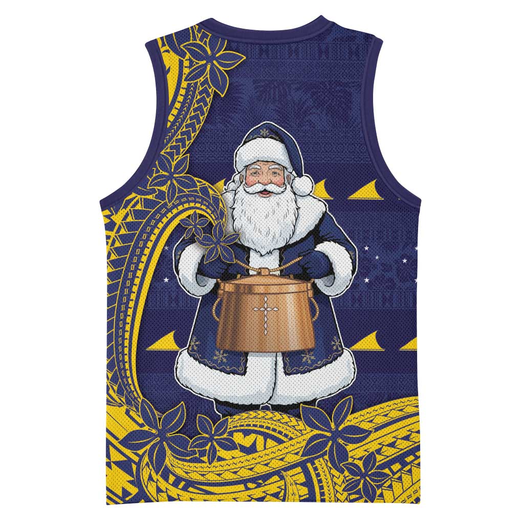 Tokelau Christmas Basketball Jersey Santa With Tuluma Xmas Tribal Waves - Polynesian Pride