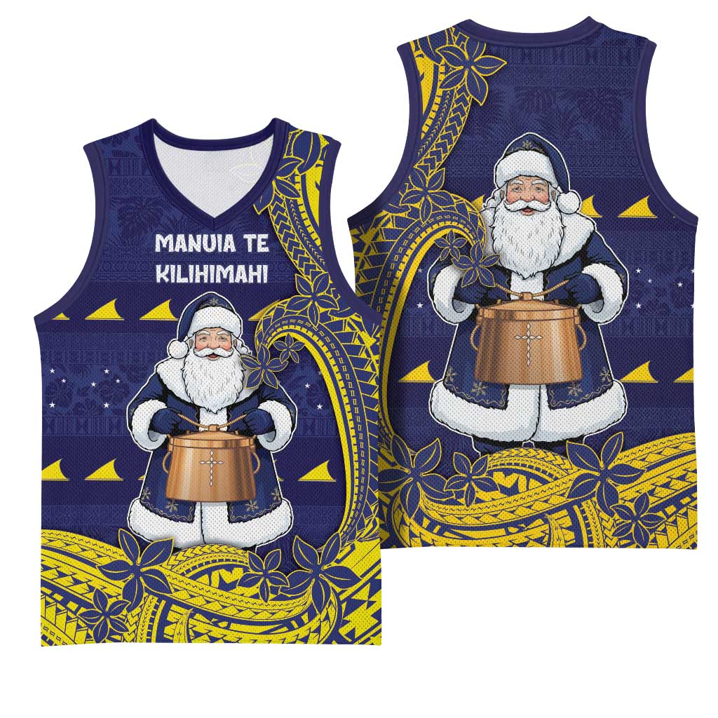 Tokelau Christmas Basketball Jersey Santa With Tuluma Xmas Tribal Waves - Polynesian Pride