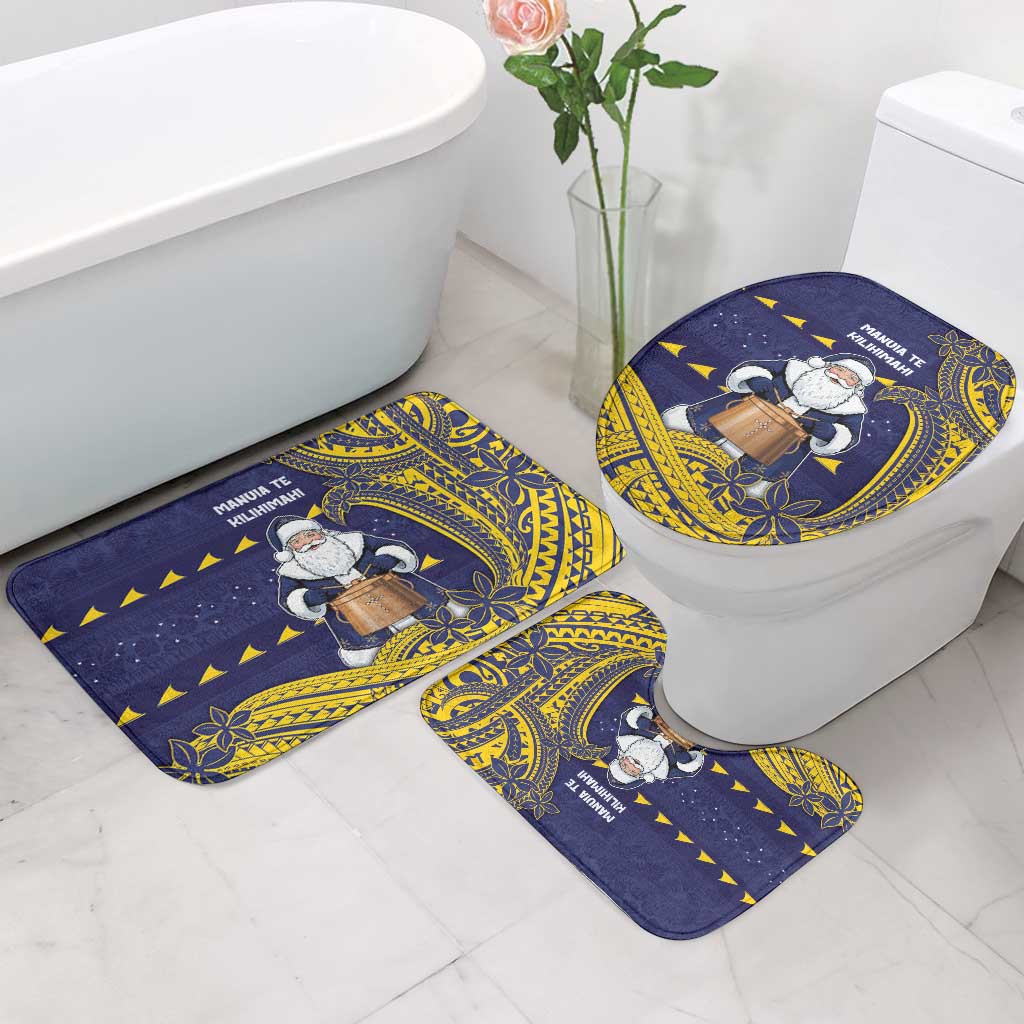 Tokelau Christmas Bathroom Set Santa With Tuluma Xmas Tribal Waves - Polynesian Pride