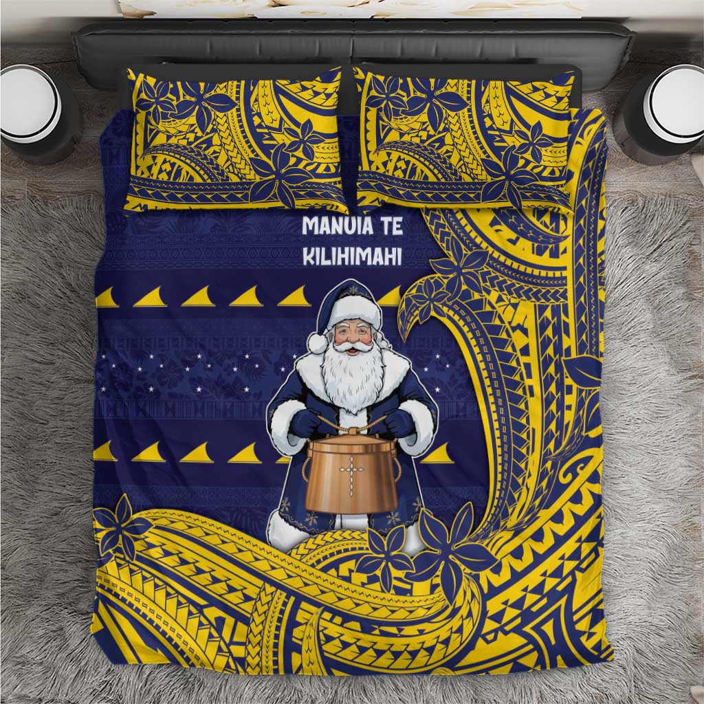 Tokelau Christmas Bedding Set Santa With Tuluma Xmas Tribal Waves DT05 Navy - Polynesian Pride