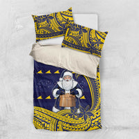 Tokelau Christmas Bedding Set Santa With Tuluma Xmas Tribal Waves DT05 US Twin 172cm x 218cm Navy - Polynesian Pride