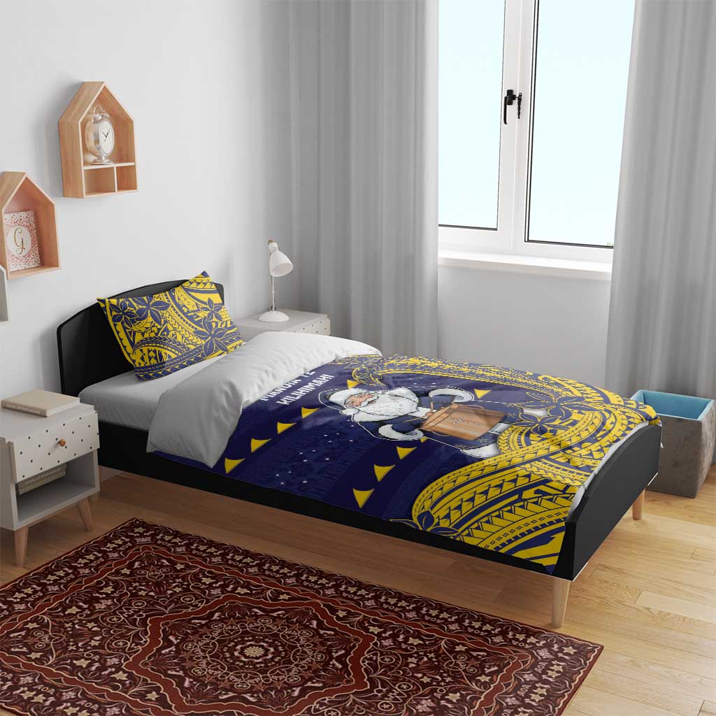 Tokelau Christmas Bedding Set Santa With Tuluma Xmas Tribal Waves DT05 - Polynesian Pride