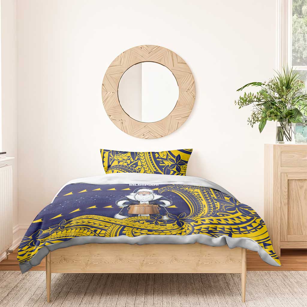 Tokelau Christmas Bedding Set Santa With Tuluma Xmas Tribal Waves DT05 - Polynesian Pride