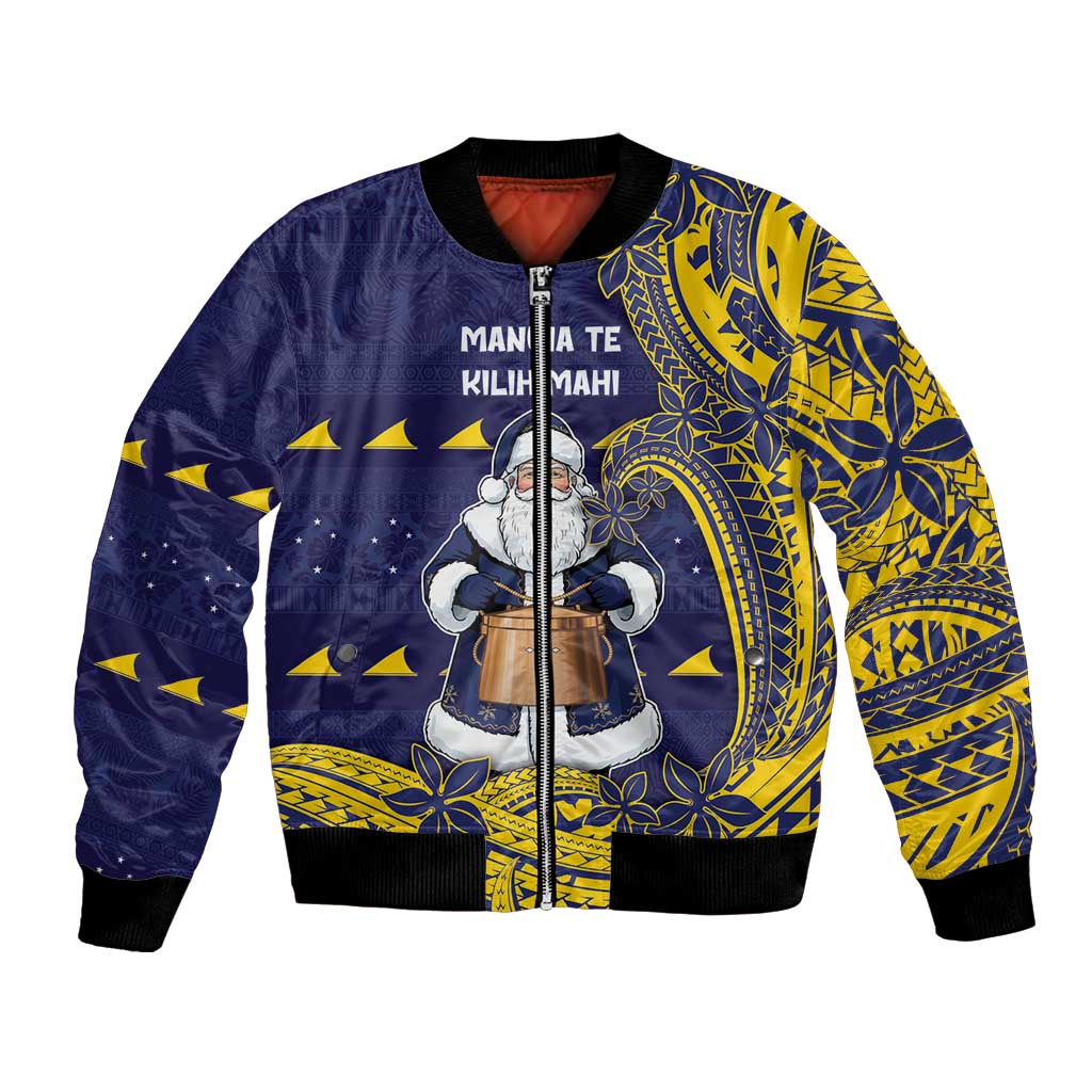 Tokelau Christmas Bomber Jacket Santa With Tuluma Xmas Tribal Waves - Polynesian Pride