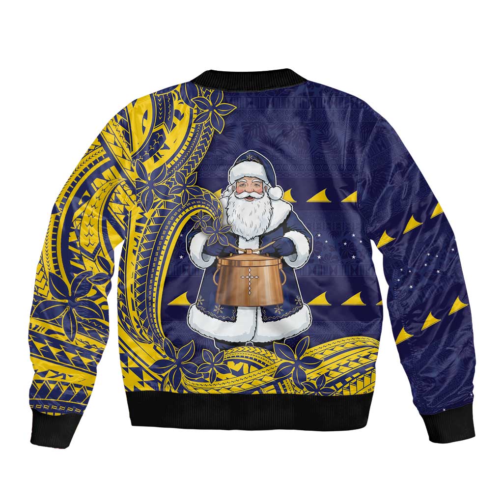 Tokelau Christmas Bomber Jacket Santa With Tuluma Xmas Tribal Waves - Polynesian Pride