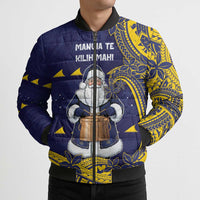 Tokelau Christmas Bomber Puffer Jacket Santa With Tuluma Xmas Tribal Waves - Polynesian Pride
