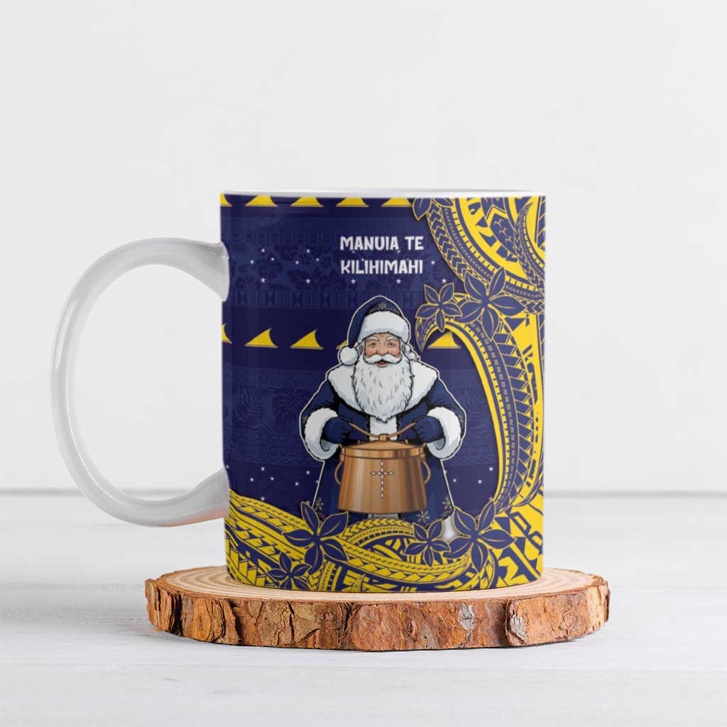 Tokelau Christmas Ceramic Mug Santa With Tuluma Xmas Tribal Waves - Polynesian Pride