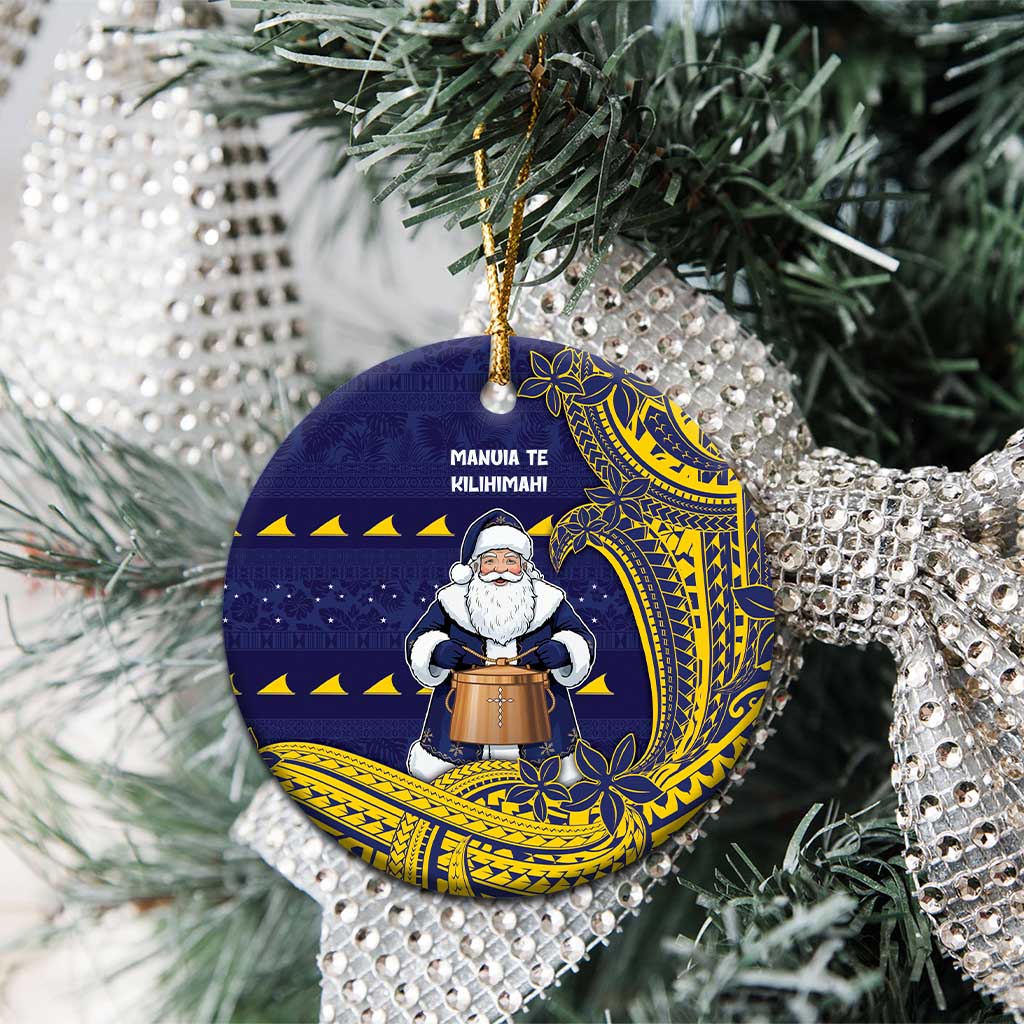 Tokelau Christmas Ceramic Ornament Santa With Tuluma Xmas Tribal Waves - Polynesian Pride