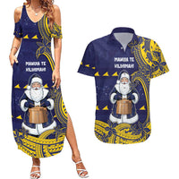 Tokelau Christmas Couples Matching Summer Maxi Dress and Hawaiian Shirt Santa With Tuluma Xmas Tribal Waves - Polynesian Pride