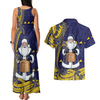 Tokelau Christmas Couples Matching Tank Maxi Dress and Hawaiian Shirt Santa With Tuluma Xmas Tribal Waves DT05 - Polynesian Pride
