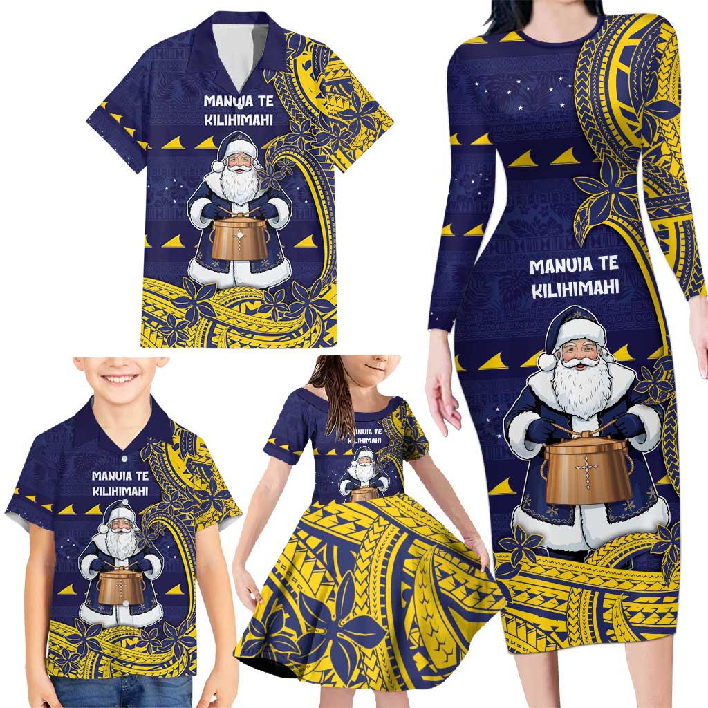 Tokelau Christmas Family Matching Long Sleeve Bodycon Dress and Hawaiian Shirt Santa With Tuluma Xmas Tribal Waves - Polynesian Pride