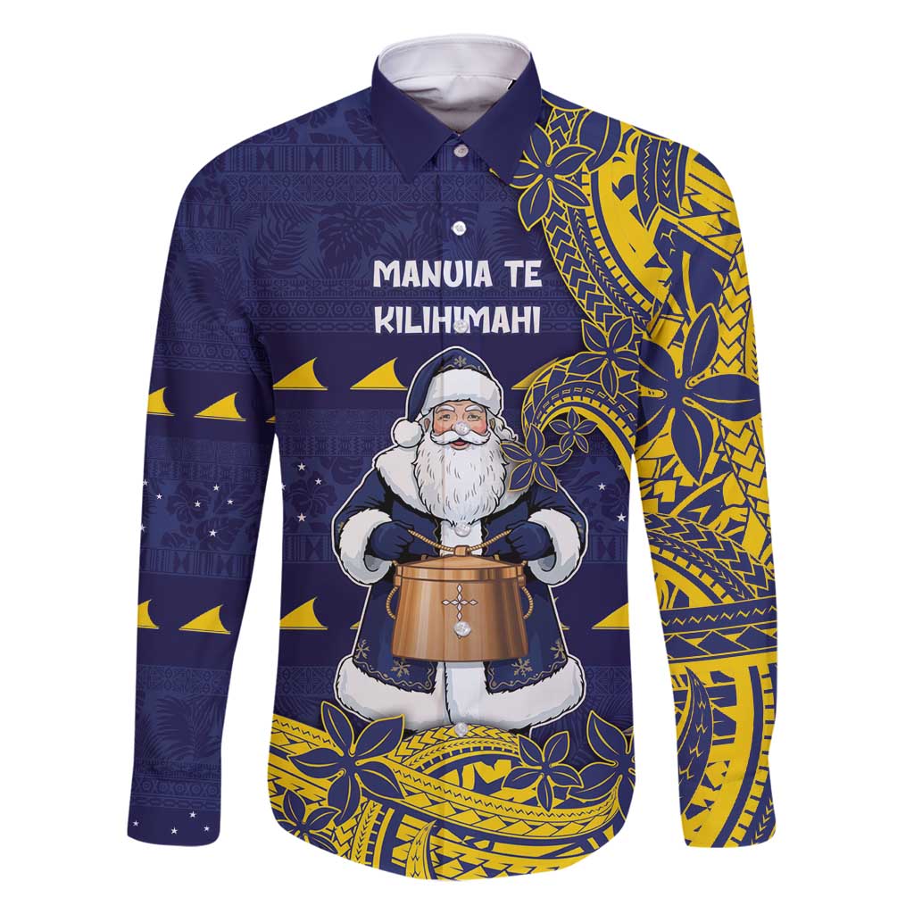 Tokelau Christmas Family Matching Long Sleeve Bodycon Dress and Hawaiian Shirt Santa With Tuluma Xmas Tribal Waves - Polynesian Pride