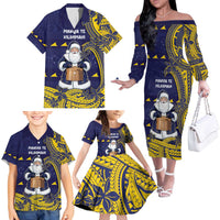 Tokelau Christmas Family Matching Off The Shoulder Long Sleeve Dress and Hawaiian Shirt Santa With Tuluma Xmas Tribal Waves - Polynesian Pride