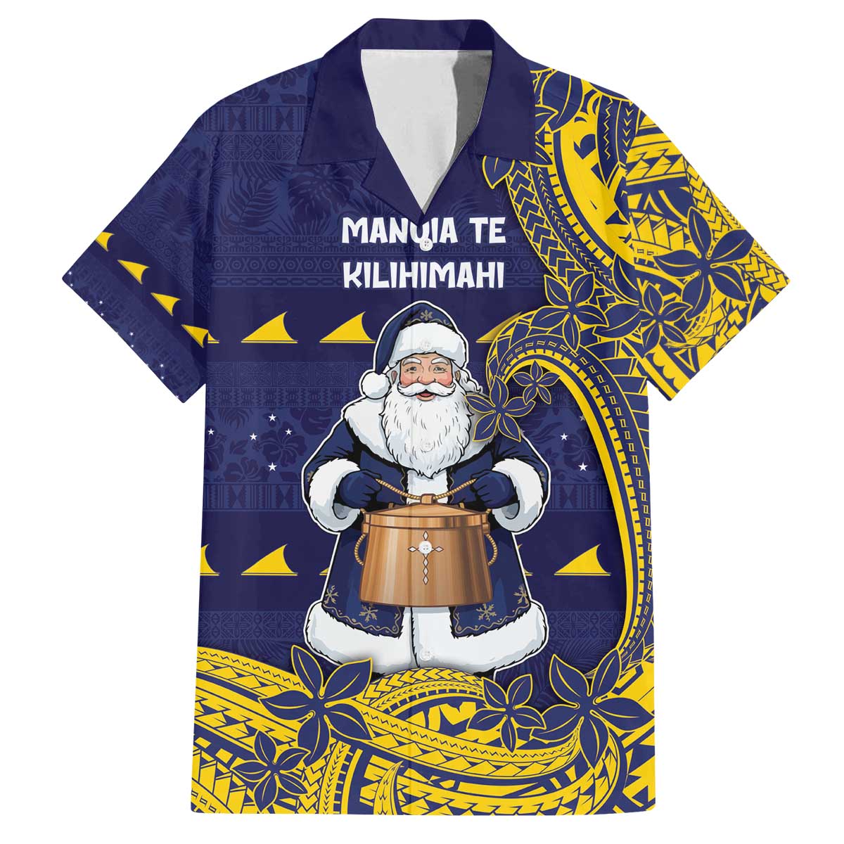 Tokelau Christmas Family Matching Off The Shoulder Long Sleeve Dress and Hawaiian Shirt Santa With Tuluma Xmas Tribal Waves - Polynesian Pride