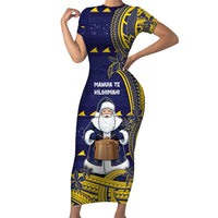 Tokelau Christmas Family Matching Short Sleeve Bodycon Dress and Hawaiian Shirt Santa With Tuluma Xmas Tribal Waves - Polynesian Pride
