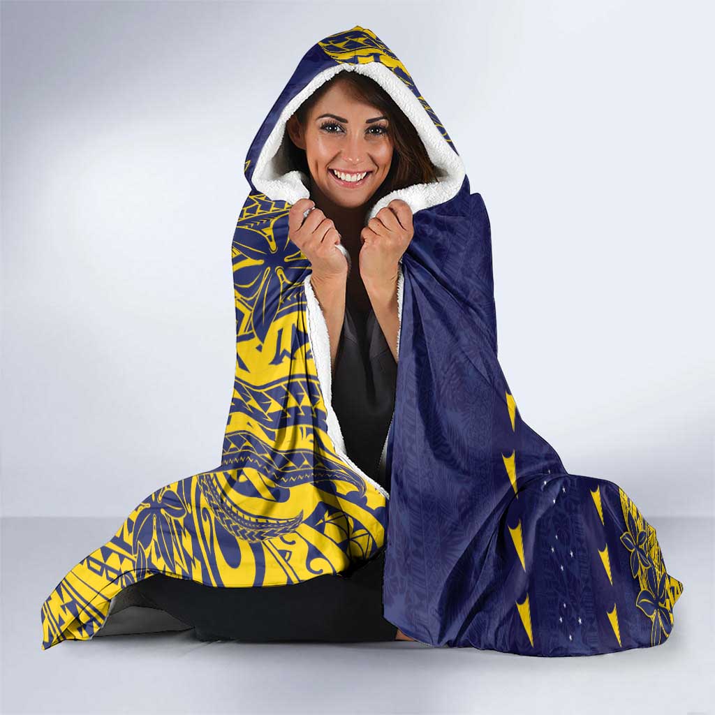 Tokelau Christmas Hooded Blanket Santa With Tuluma Xmas Tribal Waves - Polynesian Pride