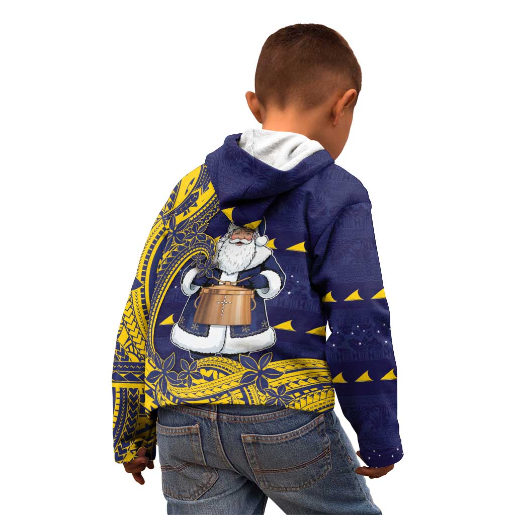 Tokelau Christmas Kid Hoodie Santa With Tuluma Xmas Tribal Waves - Polynesian Pride