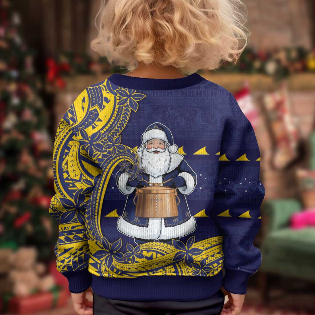 Tokelau Christmas Kid Ugly Christmas Sweater Santa With Tuluma Xmas Tribal Waves - Polynesian Pride