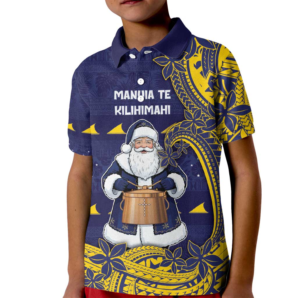Tokelau Christmas Kid Polo Shirt Santa With Tuluma Xmas Tribal Waves - Polynesian Pride