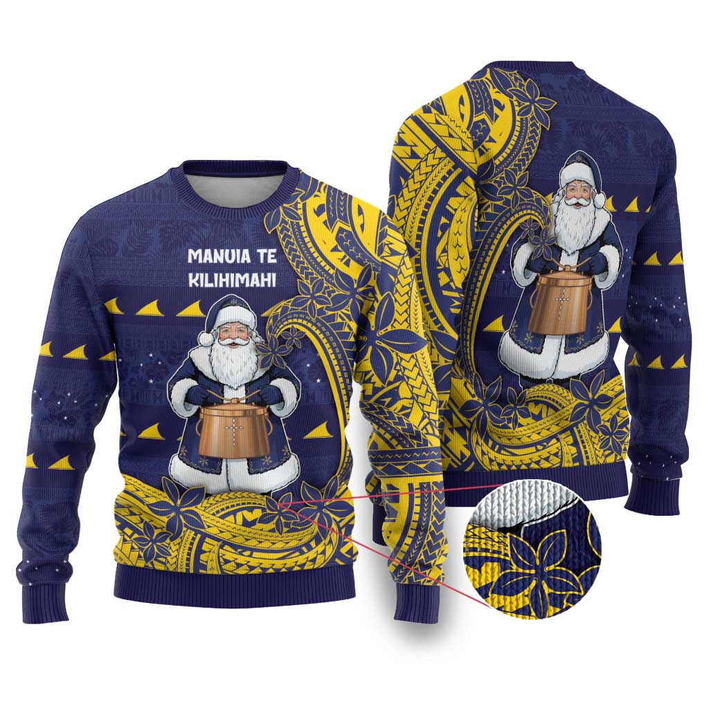 Tokelau Christmas Ugly Christmas Sweater Santa With Tuluma Xmas Tribal Waves - Polynesian Pride
