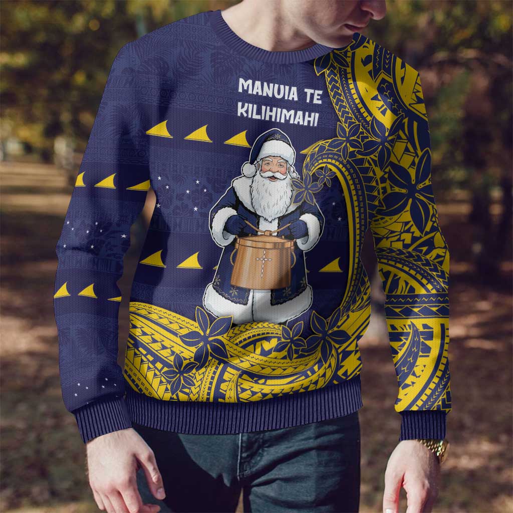 Tokelau Christmas Ugly Christmas Sweater Santa With Tuluma Xmas Tribal Waves - Polynesian Pride