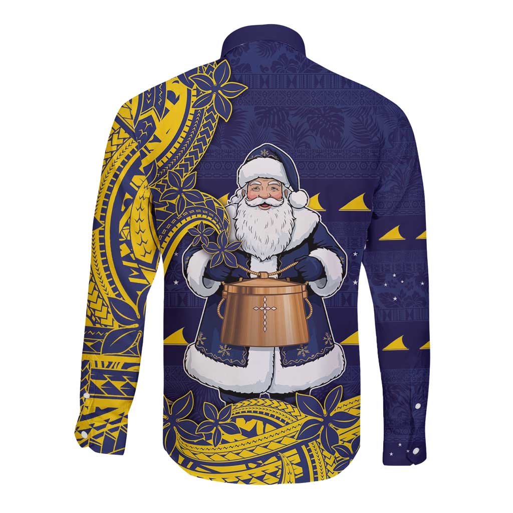 Tokelau Christmas Long Sleeve Button Shirt Santa With Tuluma Xmas Tribal Waves - Polynesian Pride