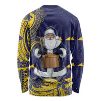 Tokelau Christmas Long Sleeve Shirt Santa With Tuluma Xmas Tribal Waves - Polynesian Pride