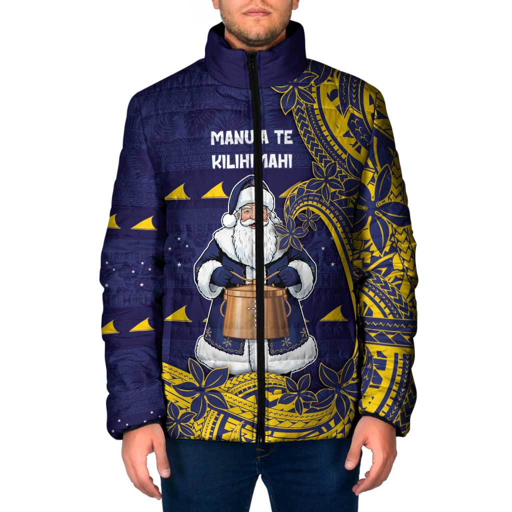 Tokelau Christmas Padded Jacket Santa With Tuluma Xmas Tribal Waves - Polynesian Pride