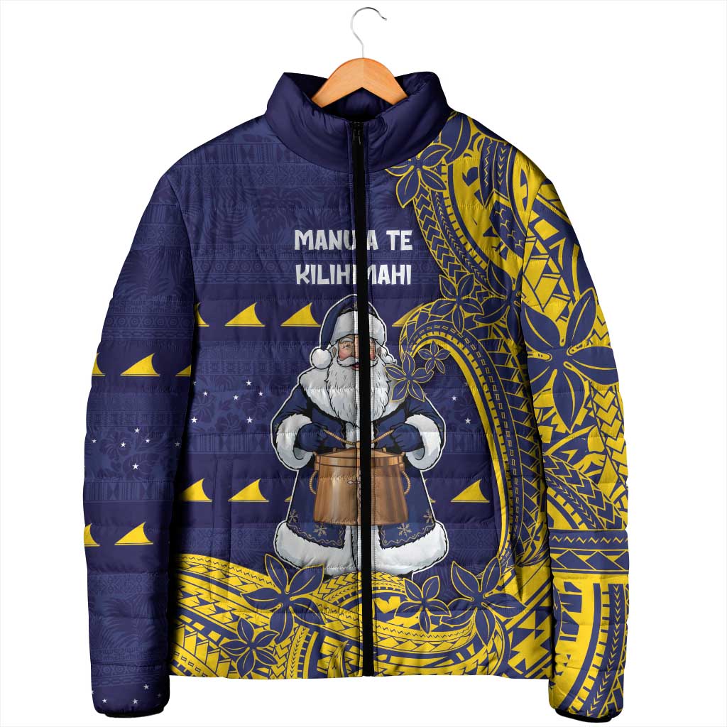 Tokelau Christmas Padded Jacket Santa With Tuluma Xmas Tribal Waves - Polynesian Pride